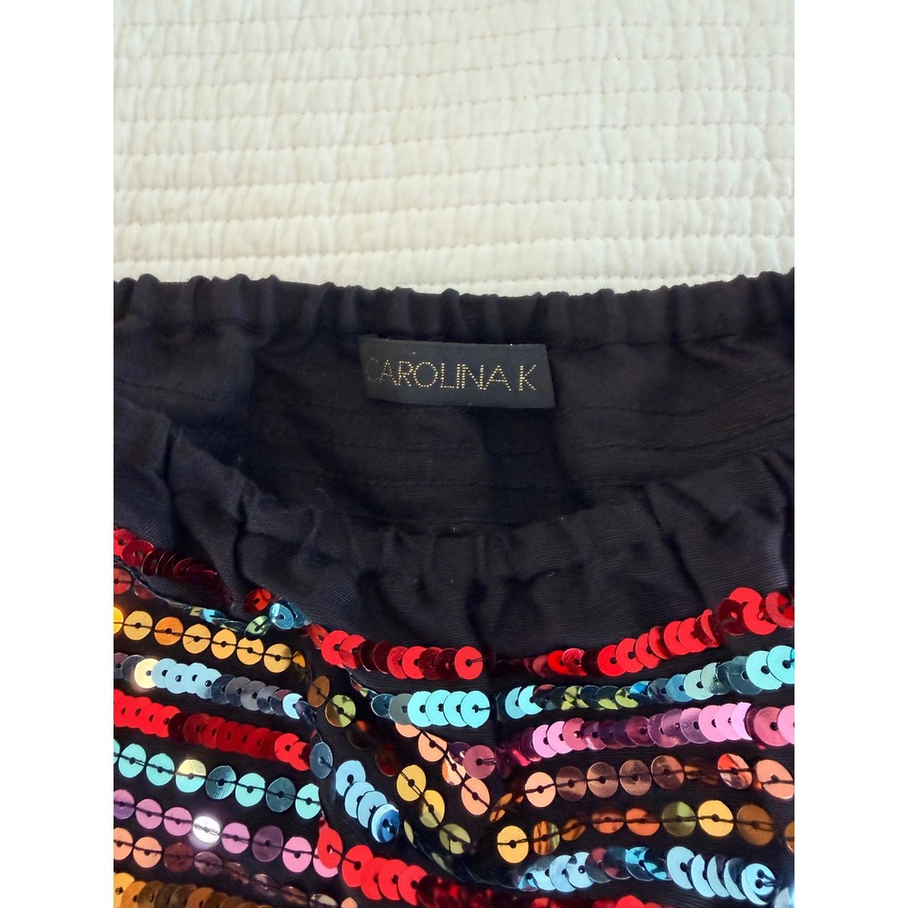 Carolina K Black Sequin Strapless Jumpsuit Multi Color Boho Bandeau One Piece - Picture 4 of 10